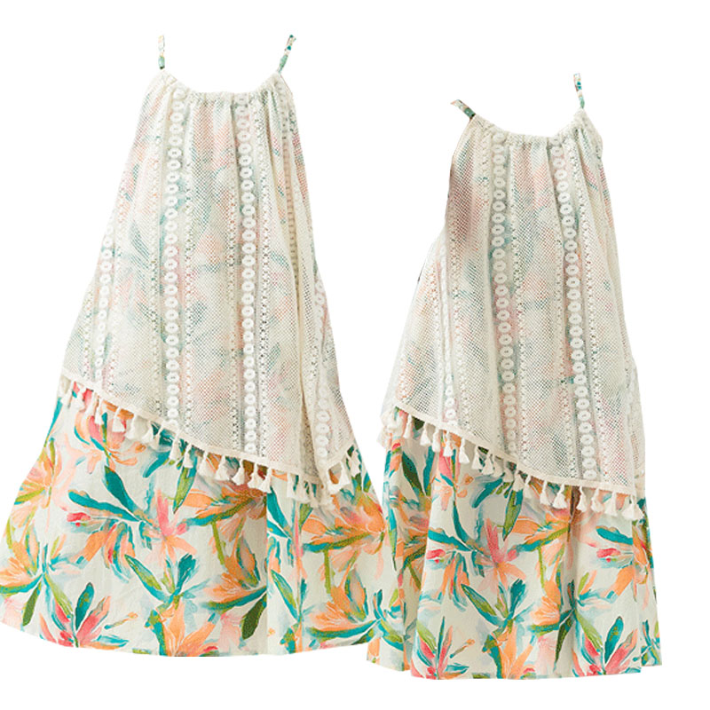 Summer Clothing Drawing For Kids - タッセル付きガールズカジュアルドレス 夏新作2026 ホローアウトガールズドレス キッズ用ノースリーブホリデーティーン服 子供用サンドレス