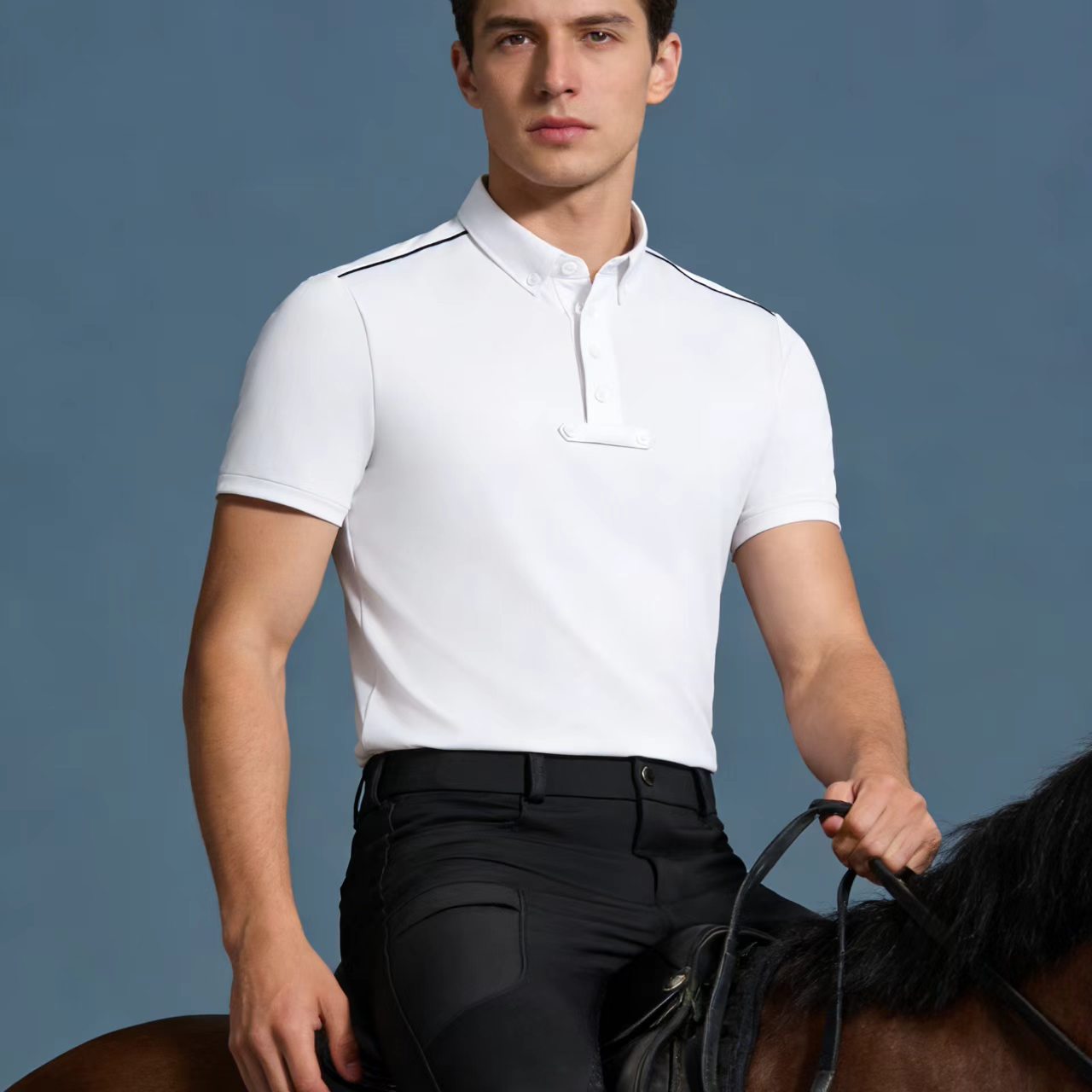 Summer Equestrian Clothing - メンズ乗馬用ニットポロシャツ、ライダー服、ストレッチスリムフィット、メンズ乗馬用サマーTシャツ、半袖