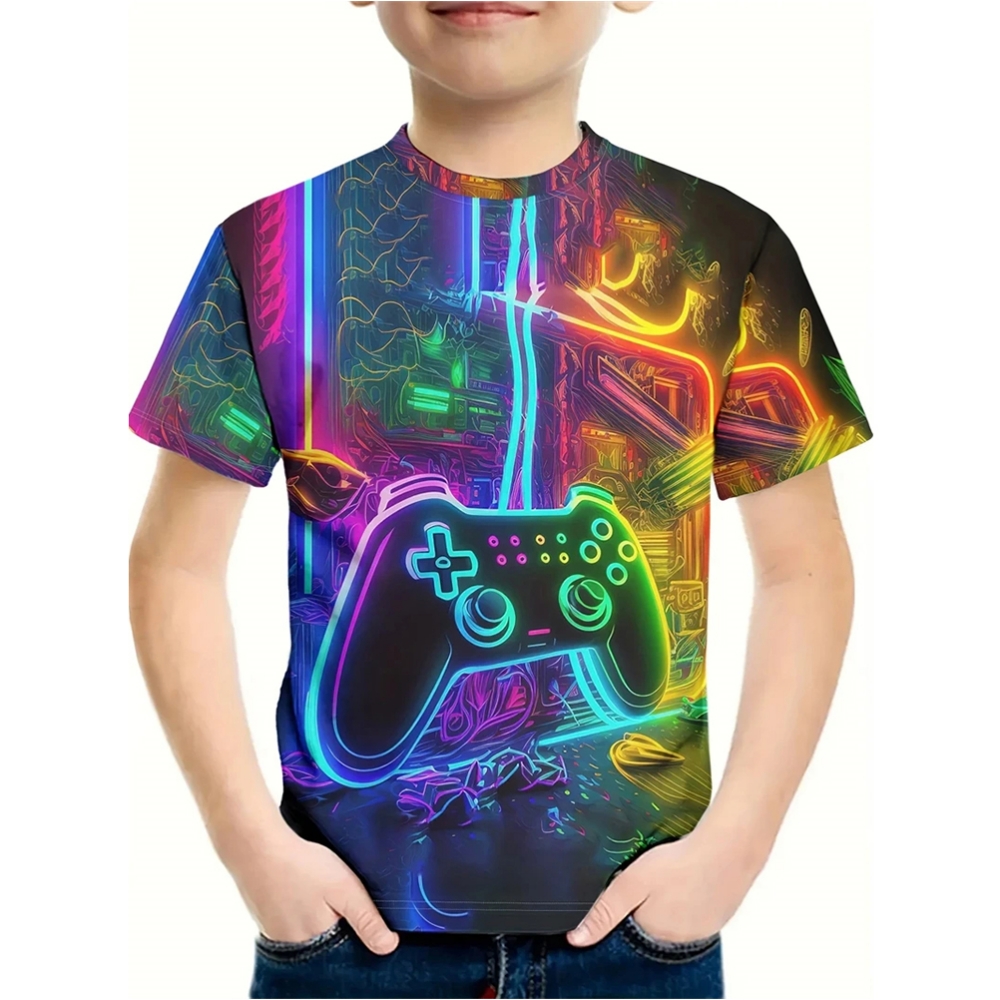 Summer Clothing Drawing For Kids - Tシャツ男の子用 3D プリントゲームパッド落書き男の子の Tシャツカジュアルラウンドネック半袖トップスキッズ夏子供服