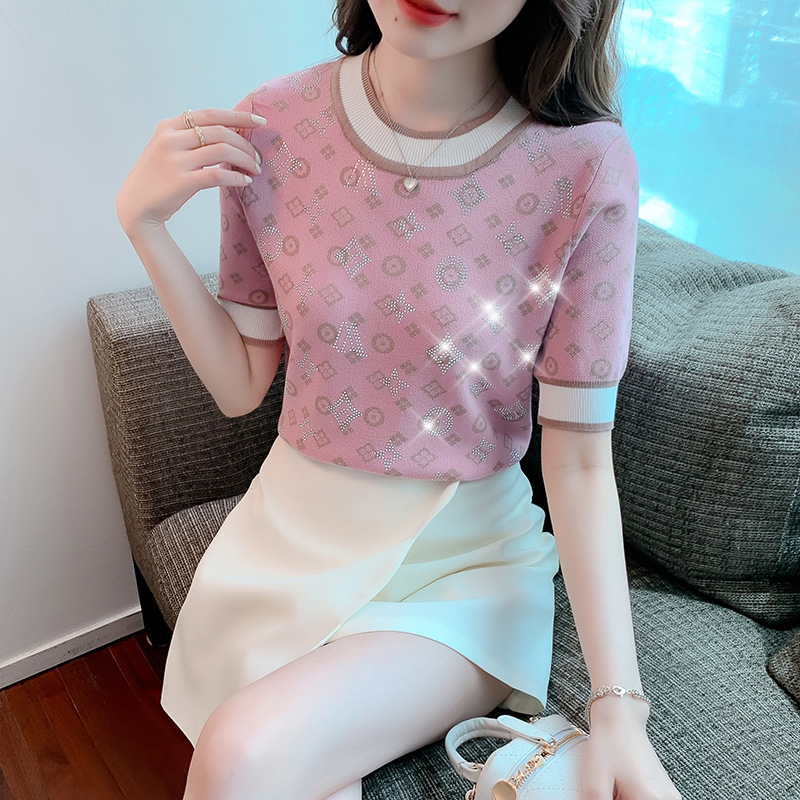 Summer Clothing Yarn - 女性の夏のニットカーディガン,韓国のファッションコート,半袖Tシャツ,ドリル,光沢のある,卸売,新品