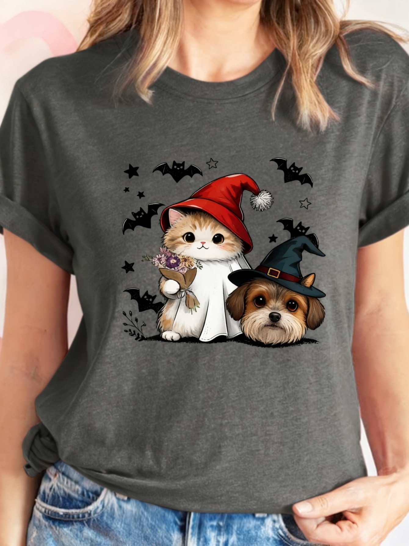 Summer Dog Clothing - プラスサイズの女性用半袖Tシャツ 猫と犬のハロウィンコスチューム 春と夏の必需品 夏服 婦人服
