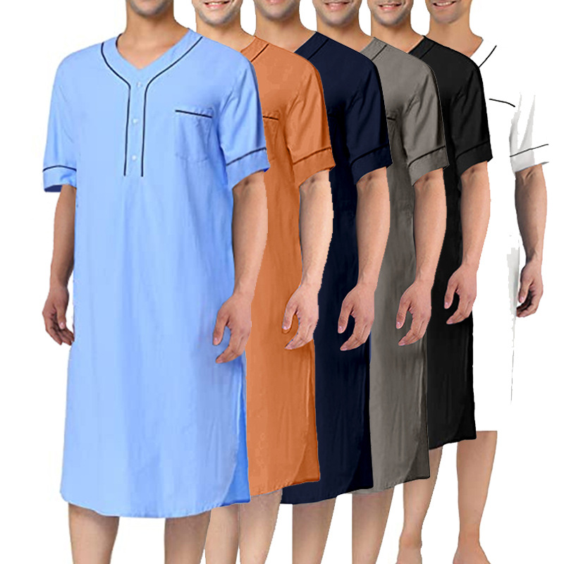 Summer House Clothing - 男性用の薄手のネグリジェ,イスラム教徒の女性用の半袖,無地,ルーズフィット,ファッショナブル,家庭用,着物,夏用
