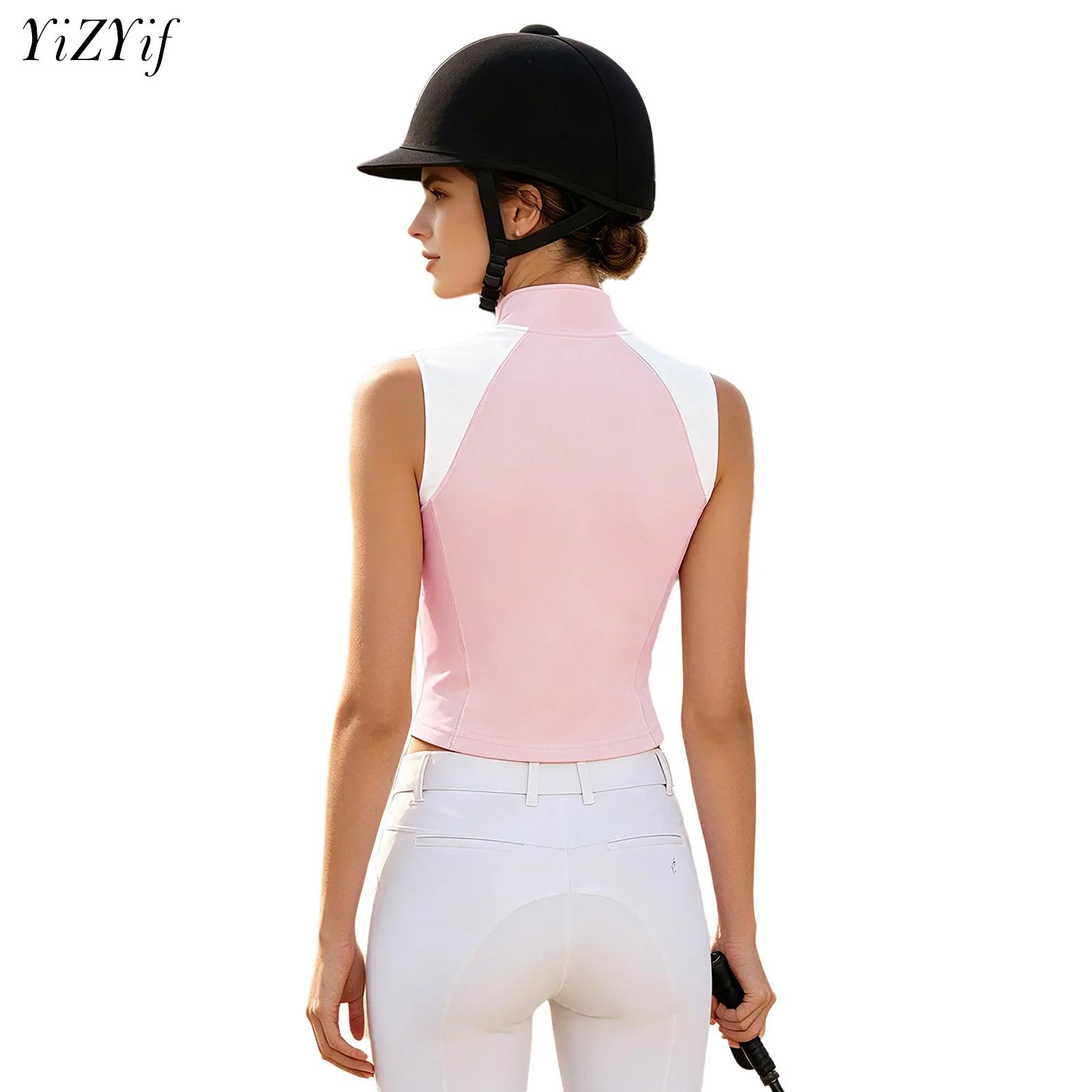 Summer Equestrian Clothing - レディース乗馬用シャツベスト、乗馬服、ノースリーブ、速乾、ジッパー付きタンクトップ、乗馬、ゴルフ、テニス、スポーツウェア