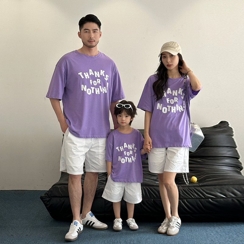 Summer Clothing New Look - 新しい家族マッチング Tシャツ ショーツ服セットお父さんお母さん娘息子同じ衣装夏休みファミリールック衣装
