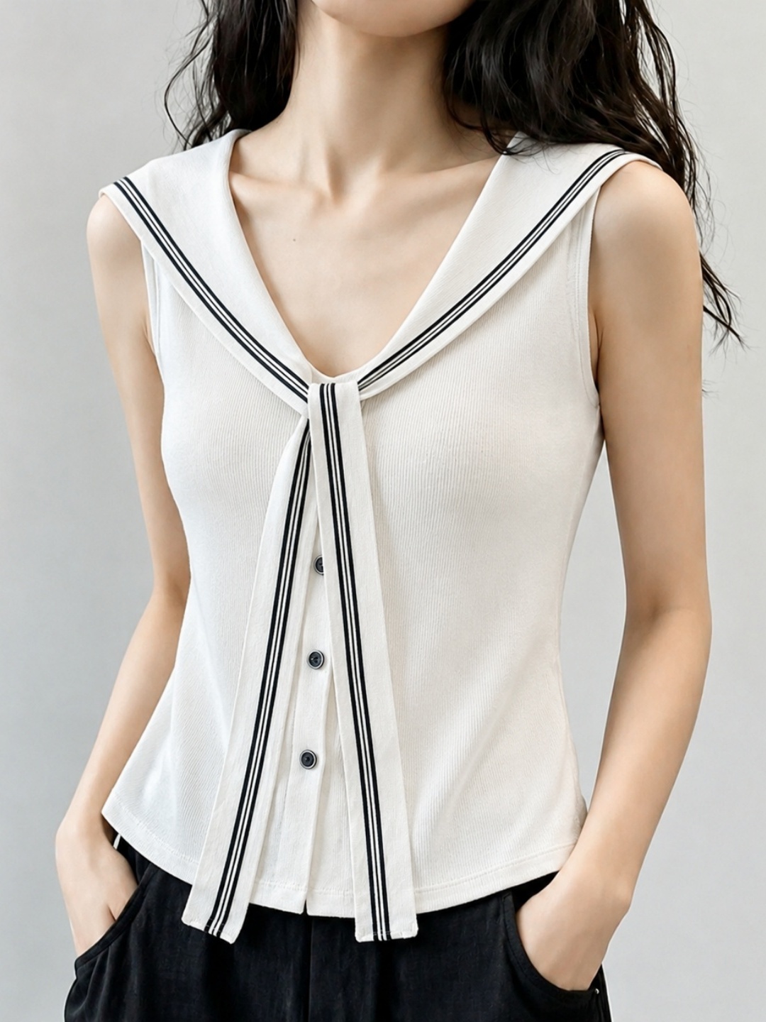 Summer Clothing Old Navy - スリムフィットアイスシルクニットシャツ韓国スタイルネイビーカラーネクタイデザイン夏ファッショナブルな多用途エレガントトップ婦人服