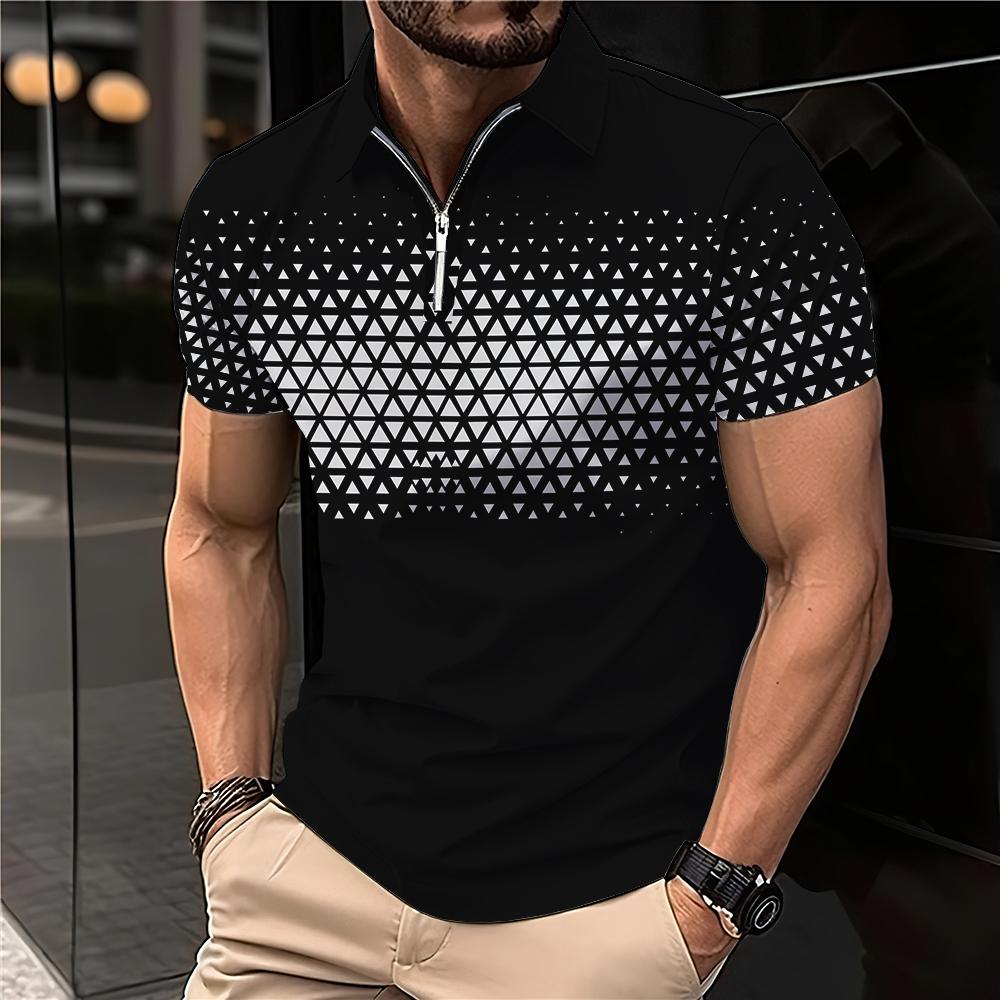 Summer De Clothing - 夏の Tシャツ男性 2024 半袖紳士服の襟 3D 印刷無地シャツストライプポロ