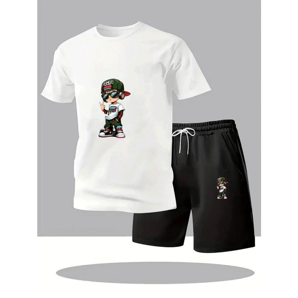 Summer House Clothing - 夏のホットセール メンズ半袖Tシャツ+ショートパンツセット 通気性速乾 カジュアルスポーツスーツ 丸首 フィットネス
