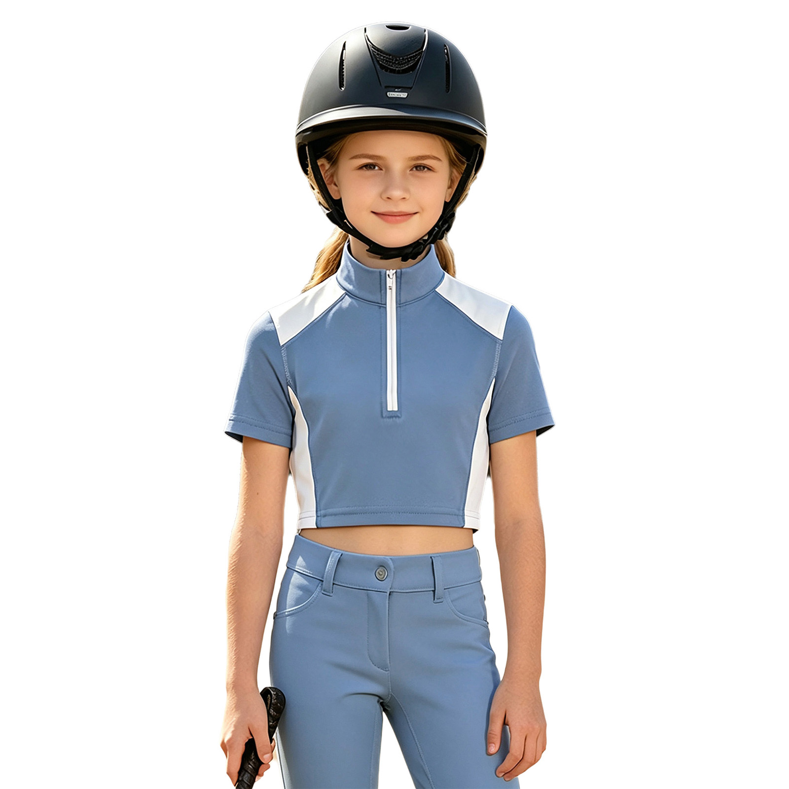 Summer Equestrian Clothing - キッズガールズ乗馬シャツ 馬術服 半袖 ハーフジップ アスレチックトップス ゴルフ