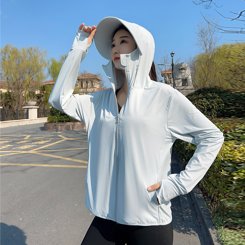 Summer Clothing Girls - 女性用フード付き日焼け止めジャケット十代の夏用紫外線防止服大人用アイスシルクフード付き日焼け止めシャツ年長児用