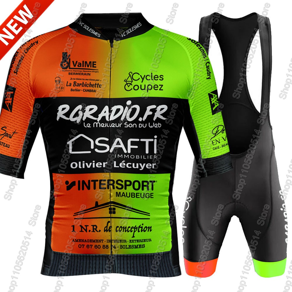 Summer De Clothing - Vélo Club de Solesmes 2026 サイクリングジャージセット夏フランス服男性ロードバイクシャツスーツ自転車ビブショーツ