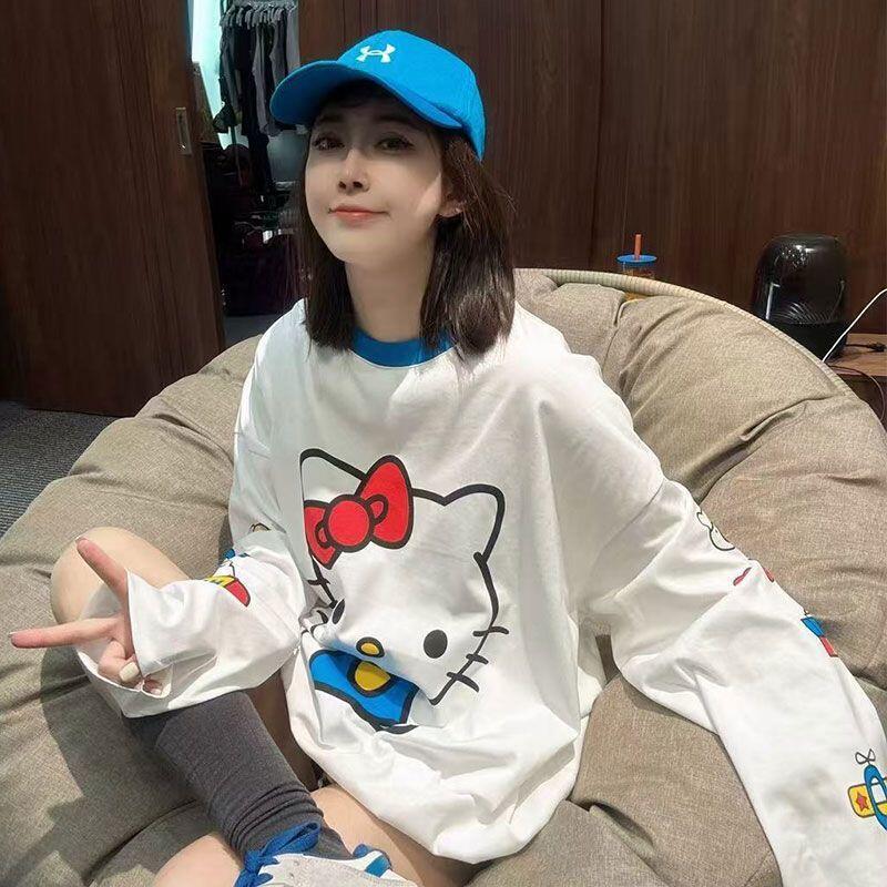 Summer Clothing Usa - 長袖ハローキティ夏の新スタイル漫画かわいいプリント Tシャツ女性のための人気の緩い日焼け防止服薄いトップス