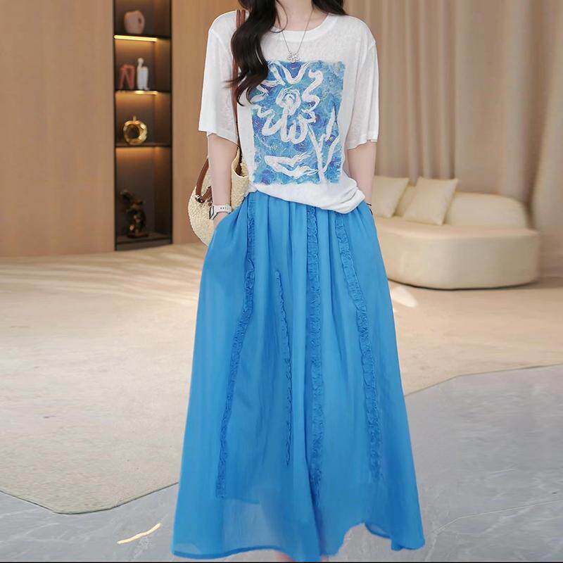 Summer Clothing Juniors - 韓国風の服一式、年齢を若く見せるプリントTシャツスカートと女性用夏カジュアルスタイルのツーピースセット
