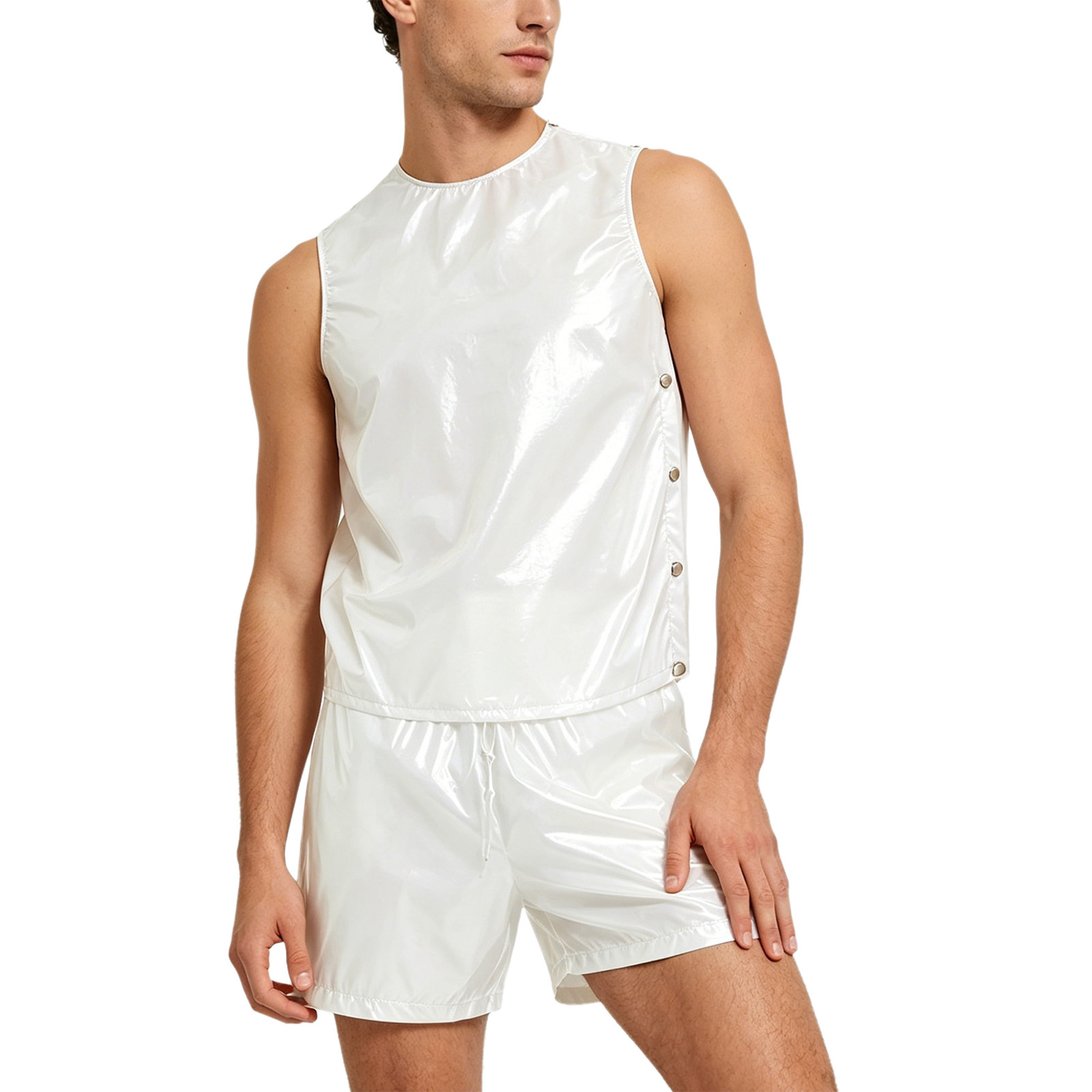 Summer Clothing Usa - メンズ特別ニーズ防水汗止めトラックスーツタンクトップとサイドボタンボクサーショーツ2ピースセット適応服