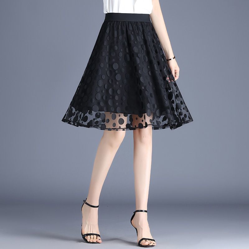 Summer Gauze Clothing - ファッションソリッドカラースプライスエレガントガーゼスカート婦人服夏の新しいルーズオフィスレディ弾性ハイウエストスカート