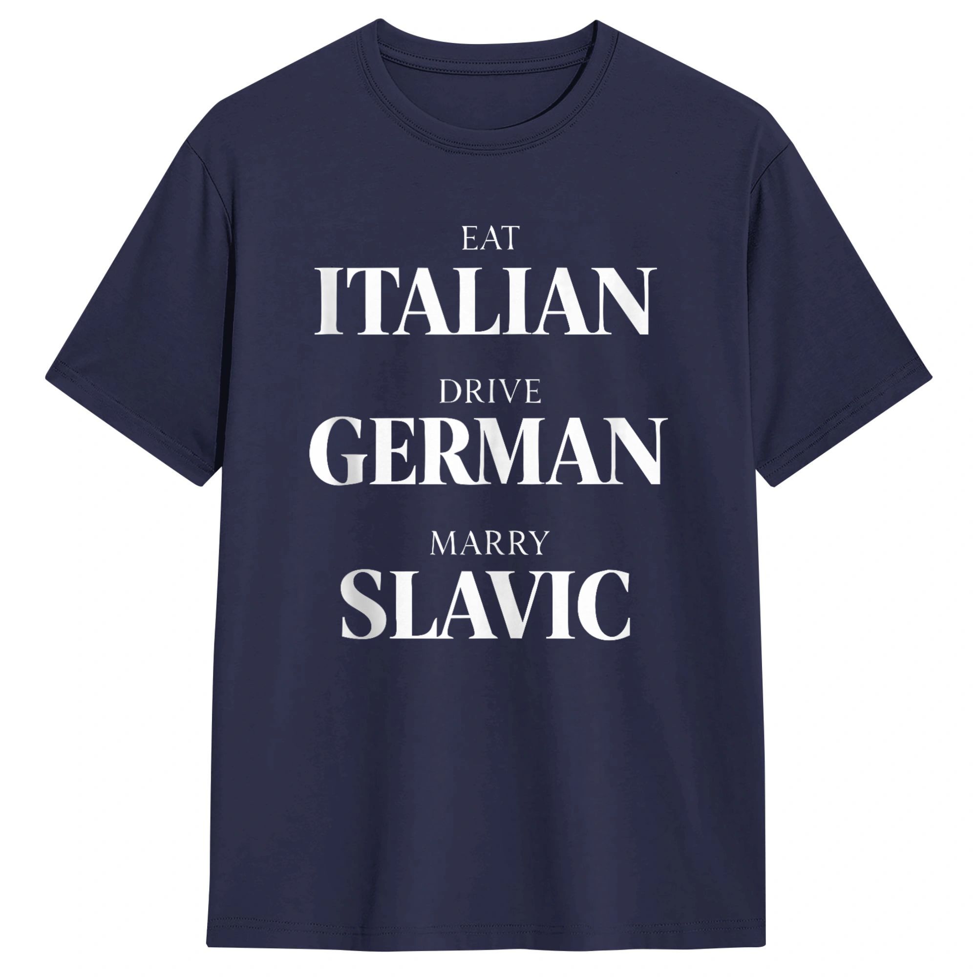Summer Clothing Drive - 男性用キュートなイタリア料理を食べるドイツ人がスラブ人のユーモアを表現した言葉入りTシャツ、コットン製メンズ服、女性用ヴィンテージ2026夏Tシャツ
