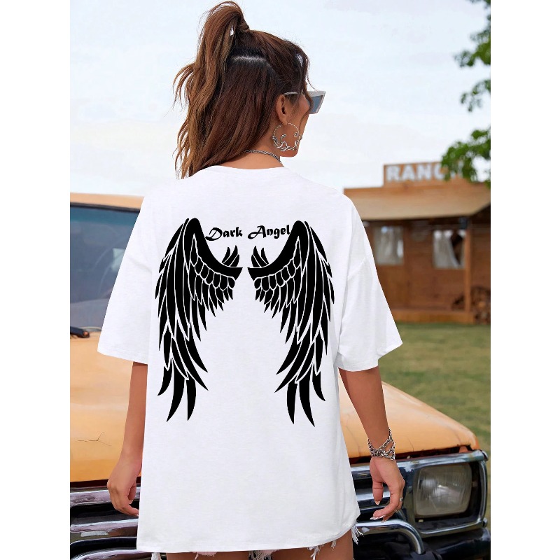 Summer Clothing Discount - ダークエンジェルウィンググレートバリュー割引女性のパターンプリント Tシャツルーズ服ヒップホップストリート Tシャツカジュアル半袖