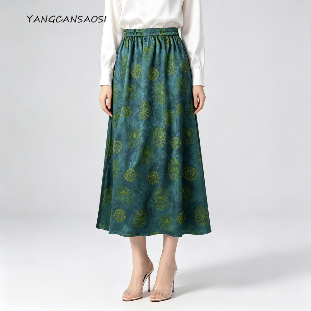 Summer Gauze Clothing - 2026 女性のファッション秋服 100% 天然桑シルクガンビアード広東ガーゼ弾性ウエストフォークラッピングヒップスカート