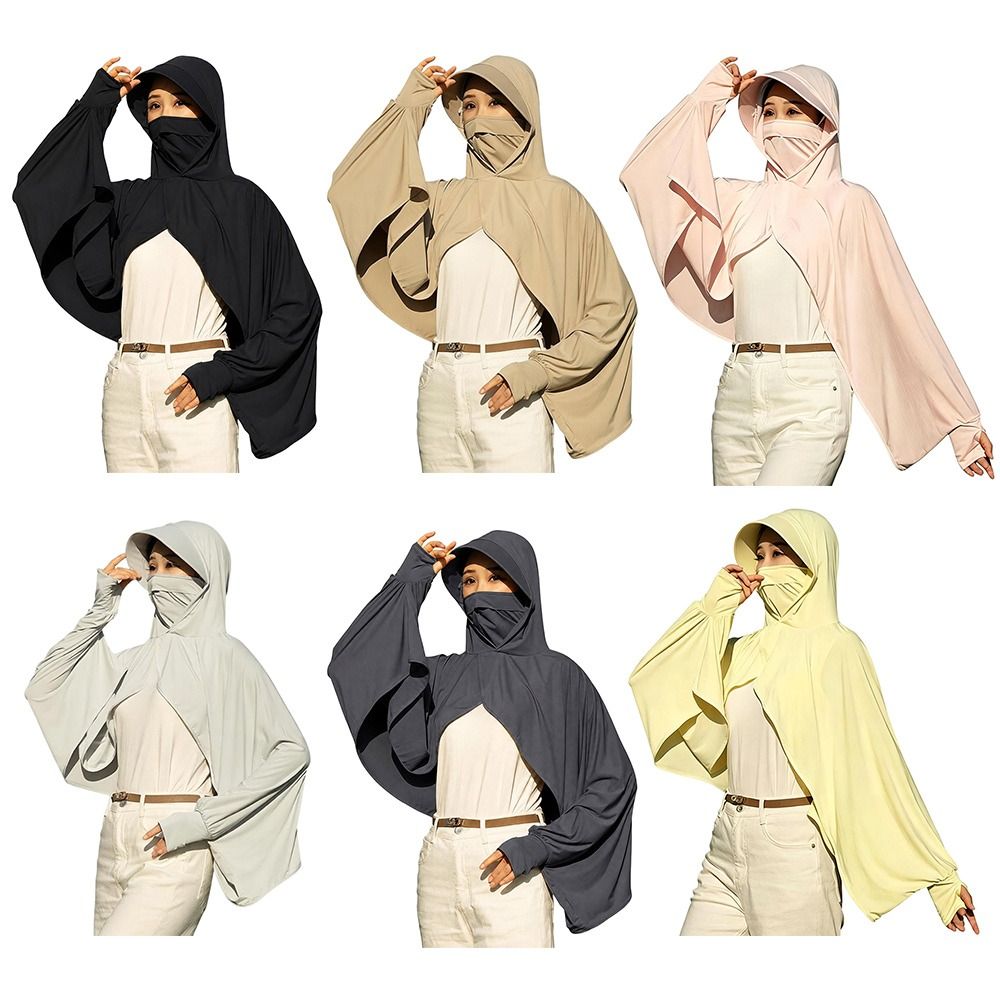 Summer Clothing Drive - アイスシルク日焼け止めショール長袖抗紫外線運転用ショートマント速乾性通気性サイクリング日よけ服夏
