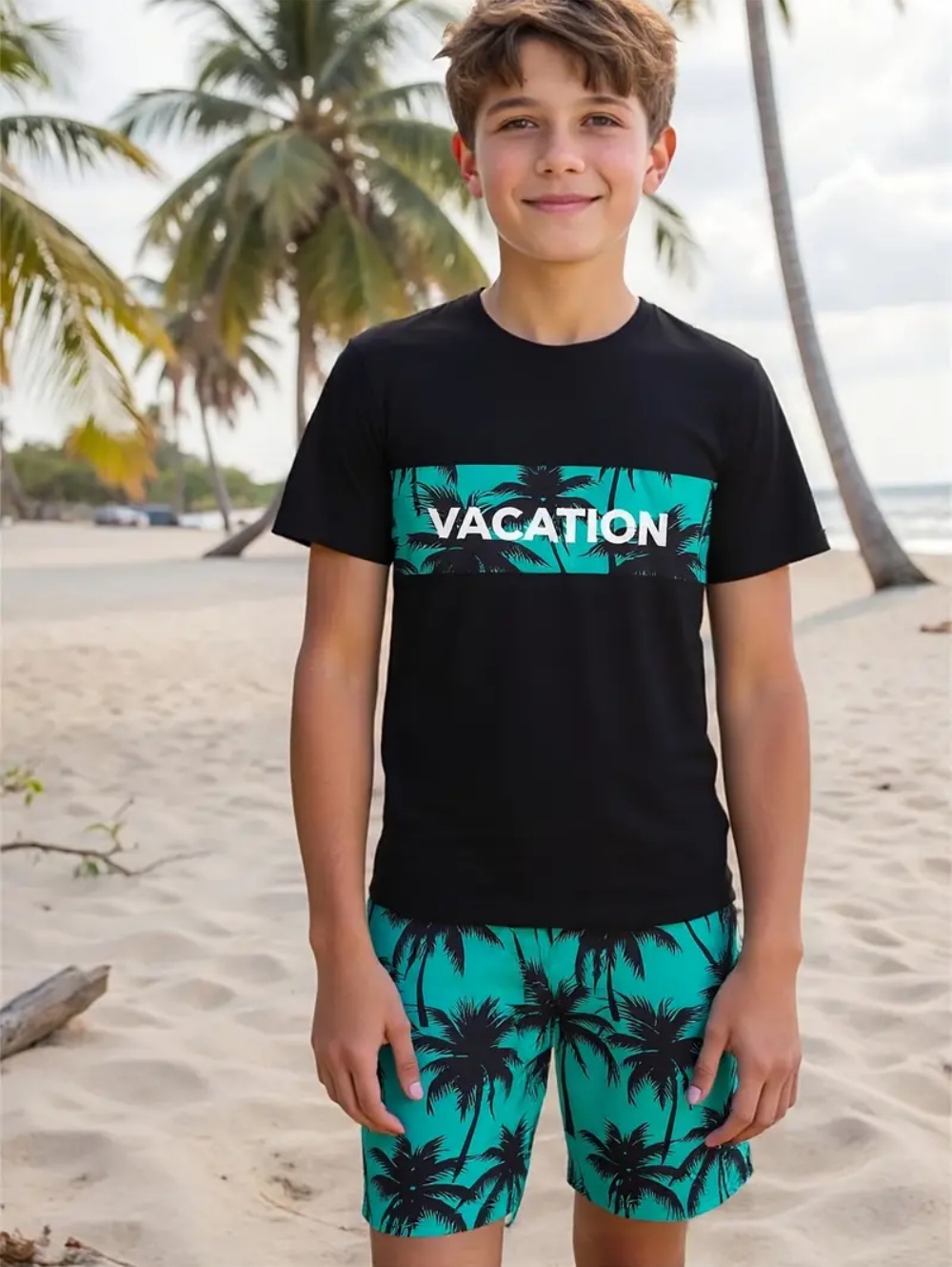 Summer Clothing List - ハワイ子供セットココナッツツリー 3D プリントカジュアルスーツゆったり快適な夏の男の子トップスシーサイドファッション子供服