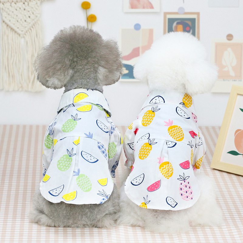 Summer Dog Clothing - 新しい春夏のペット犬猫服、かわいいパイナップルプリントシャツ、テディプードル用の薄くて通気性のある子犬子猫服