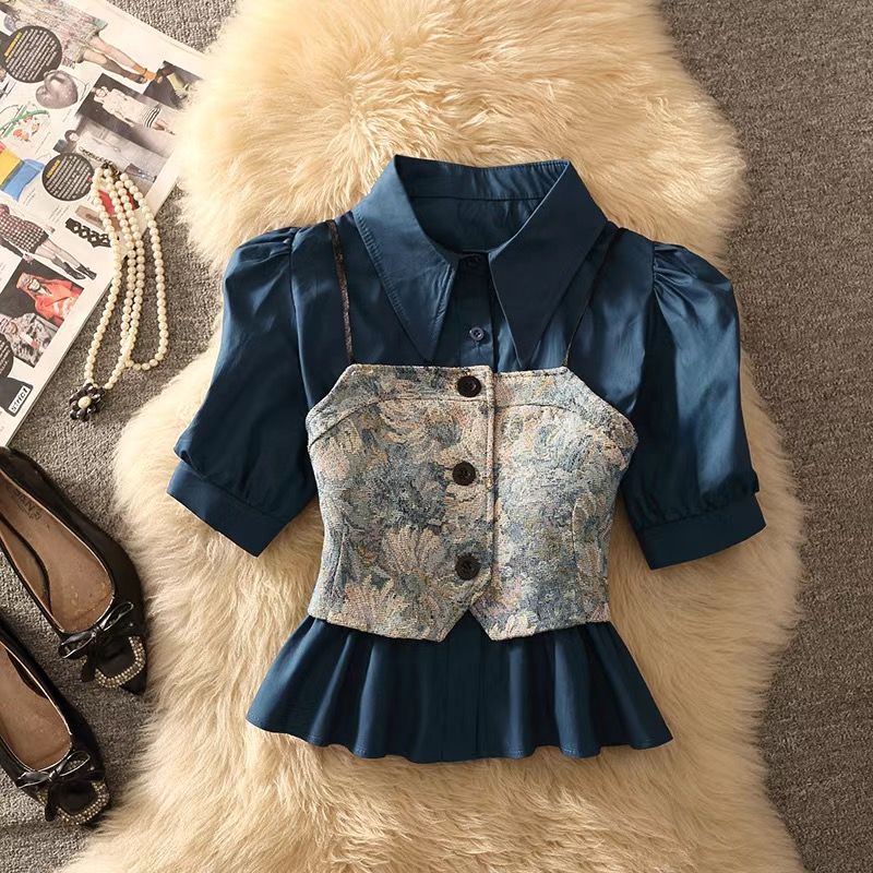 Summer De Clothing - 夏の新しい女性服韓国ファッション服セットカジュアルシック半袖白シャツタンクトップ2ピースセット女性用シャツ