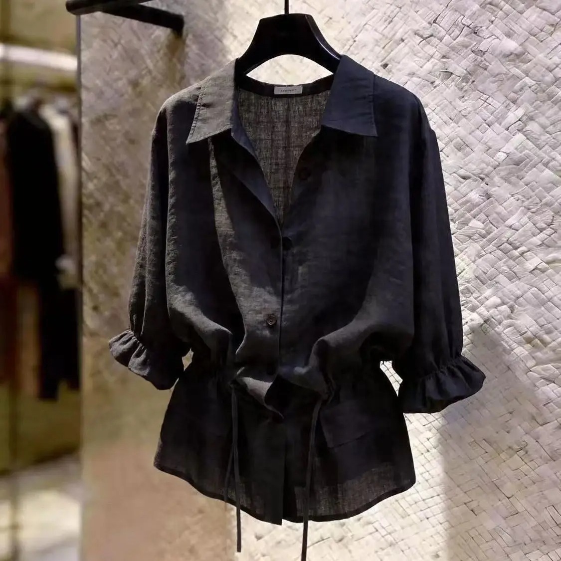 Summer De Clothing - 2026年流行の黒ブラウス、レディース服、上品な女性用トップス、チュニック、包帯風デザイン、半袖サマーブラウスシャツ
