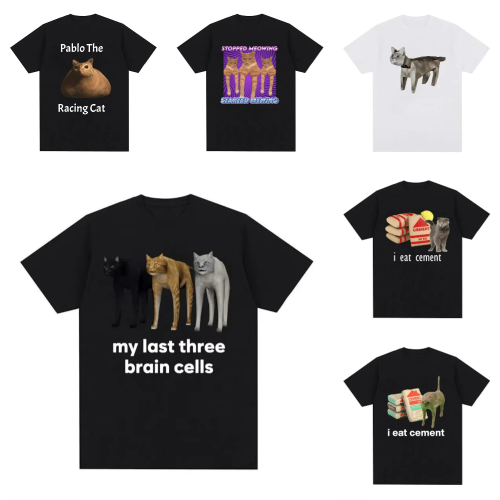 Summer Clothing Discount - 私の最後の 3 つの脳細胞おかしい猫ミーム Tシャツ男性 Tシャツカスタマイズされた割引トップ Tシャツ男性服夏のトレンド