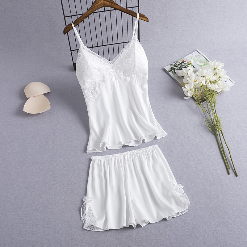 Summer House Clothing - 女性用2ピースキャミソール,パジャマ,セクシーなレース,Vネック,ナイトウェア,サマーセット
