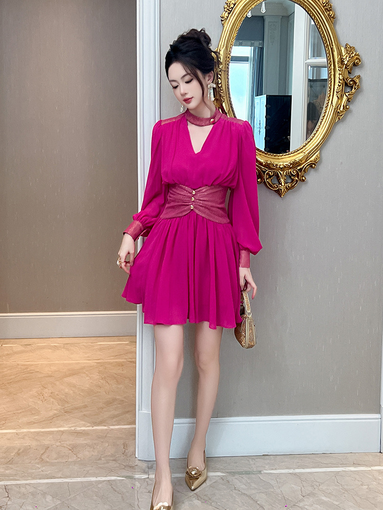 女性用プリーツシフォンドレス,非対称服,Vネック,スリムなフ - Summer Clothing New Look のレビューと価格