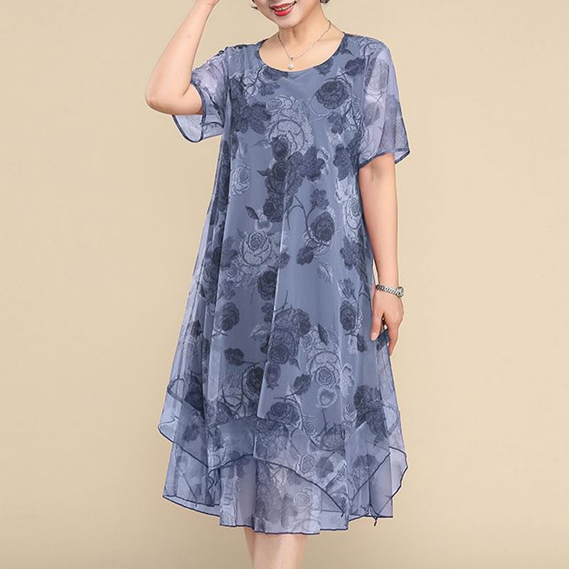 女性のヴィンテージ花柄ミディドレス,ラウンドネック,半袖,ガ - Summer Gauze Clothing のレビューと価格