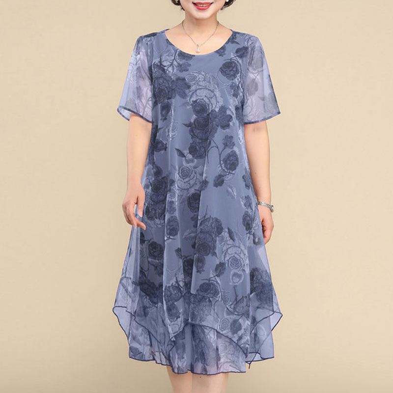 女性のヴィンテージ花柄ミディドレス,ラウンドネック,半袖,ガ - Summer Gauze Clothing のレビューと価格