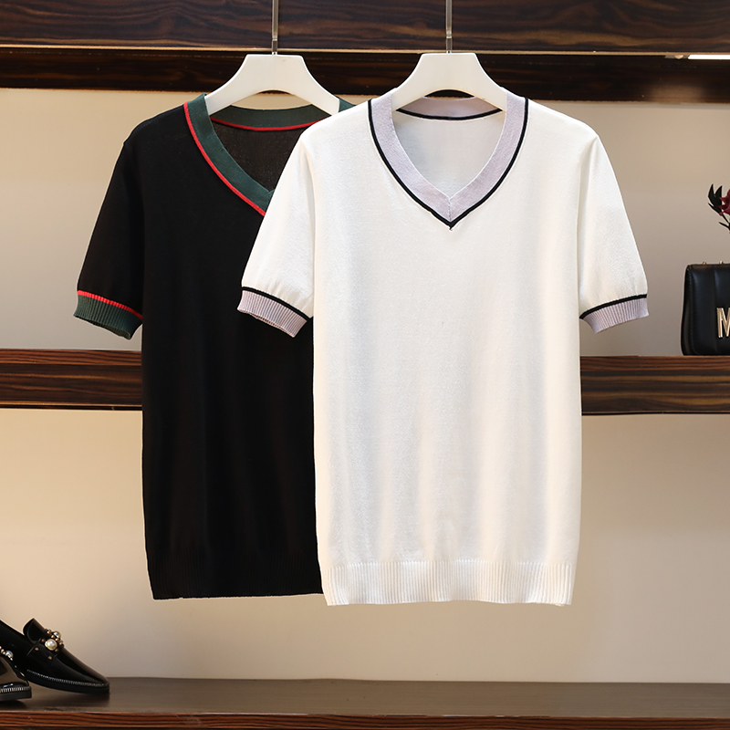 夏の婦人服セーター V ネックルーズトップファッション印刷半 - Summer Clothing Yarn のレビューと価格