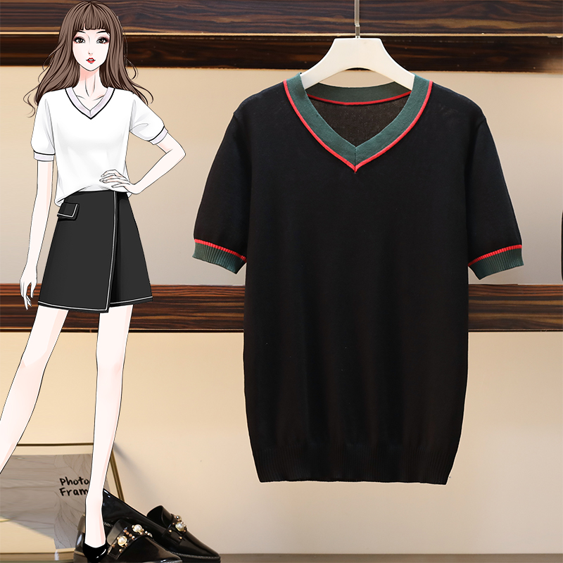 夏の婦人服セーター V ネックルーズトップファッション印刷半 - Summer Clothing Yarn のレビューと価格