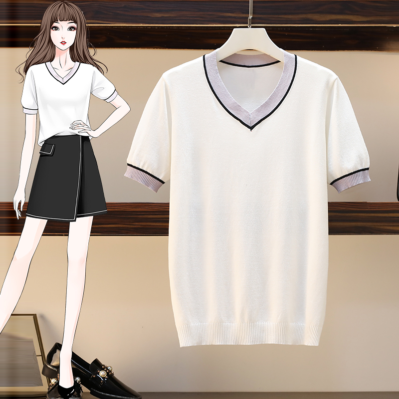 夏の婦人服セーター V ネックルーズトップファッション印刷半 - Summer Clothing Yarn のレビューと価格