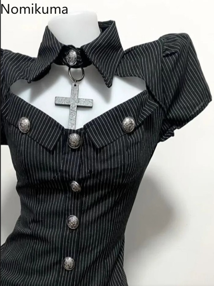 ゴスツーピースセット女性の服中空アウトスリムウエストストライ - Summer Clothing Juniors のレビューと価格
