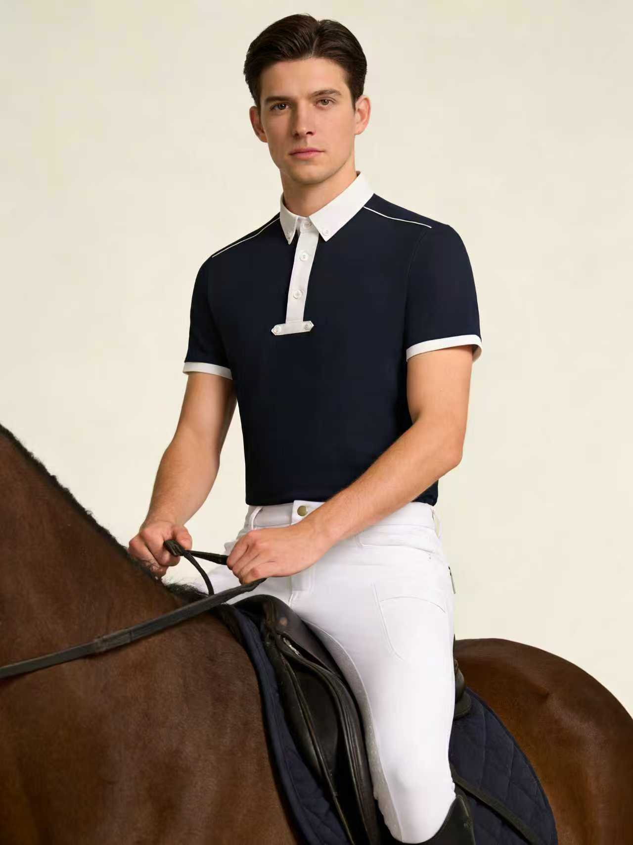 メンズ乗馬用ニットポロシャツ、ライダー服、ストレッチスリムフ - Summer Equestrian Clothing のレビューと価格
