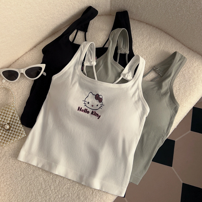 アニメハローキティファッション女性服 Y2K トップス胸パッ - Summer Clothing Juniors のレビューと価格