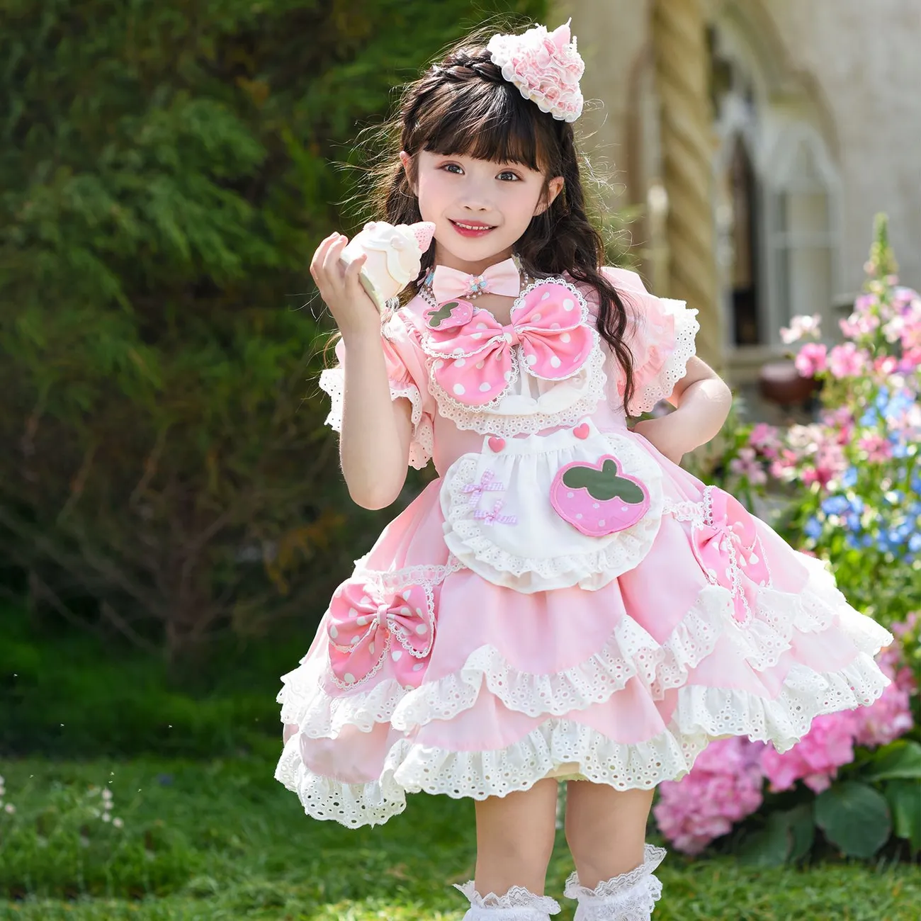 女の赤ちゃん夏光沢のあるピンク甘いかわいいロリータレースプリ - Summer Gauze Clothing のレビューと価格
