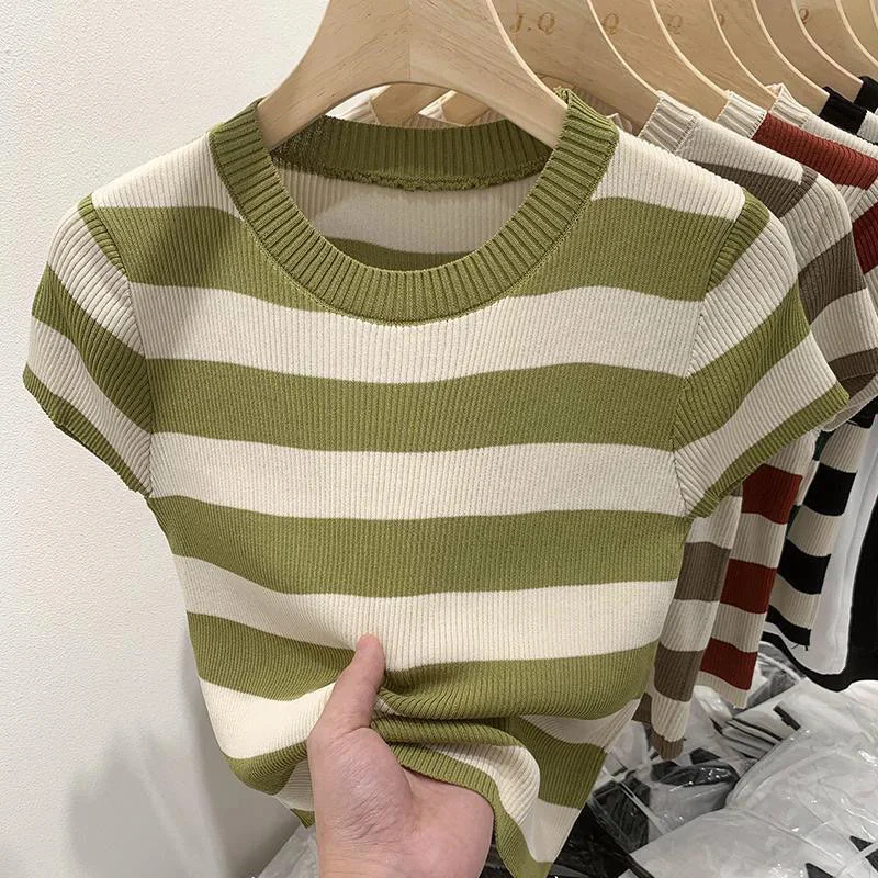 新しい女性のセーター 2026 春夏 O ネックストライプ半 - Summer Clothing Yarn のレビューと価格