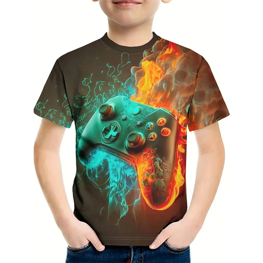 Tシャツ男の子用 3D プリントゲームパッド落書き男の子の  - Summer Clothing Drawing For Kids のレビューと価格