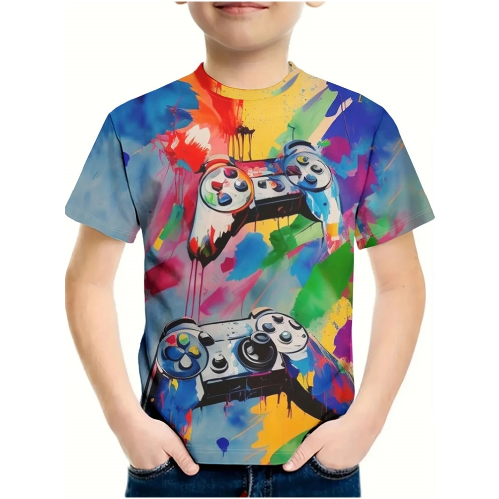 Tシャツ男の子用 3D プリントゲームパッド落書き男の子の  - Summer Clothing Drawing For Kids のレビューと価格
