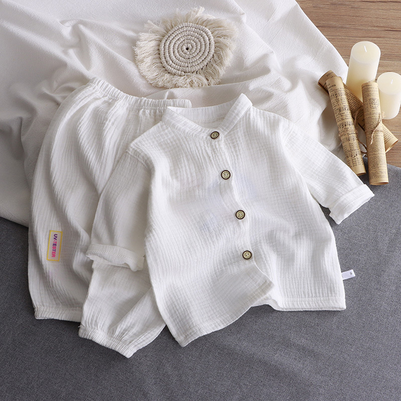 子供のスタンドカラーセット男の子女の子夏薄い純粋な綿ホームウ - Summer Gauze Clothing のレビューと価格