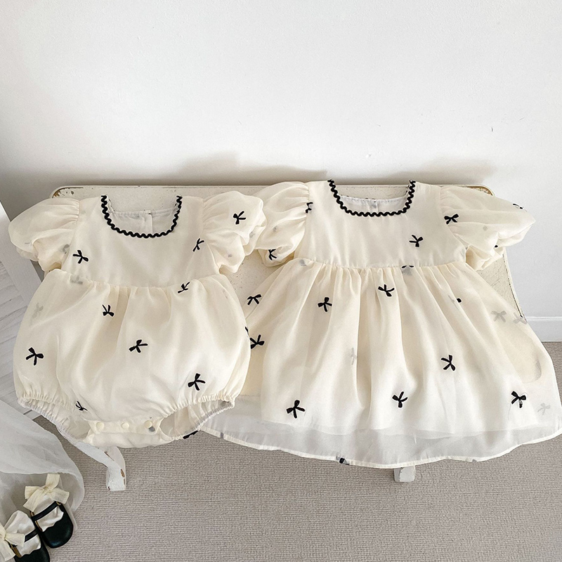 キッズ姉妹服夏の女の赤ちゃんドレス幼児女の子かわいい弓ガーゼ - Summer Gauze Clothing のレビューと価格