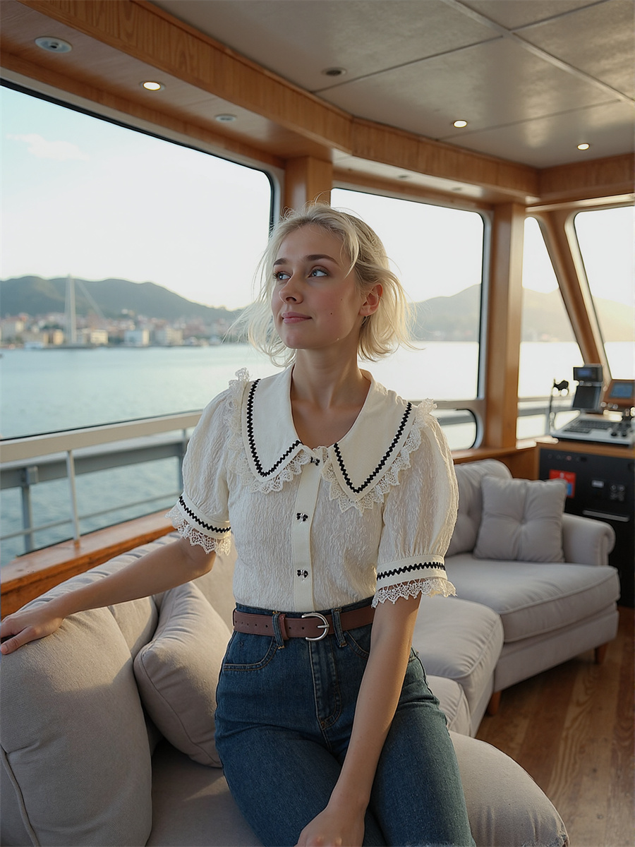 かわいいレースシャツ、女の子用ブラウス、女性用冬服、クロップ - Crop Blouse Linen のレビューと価格
