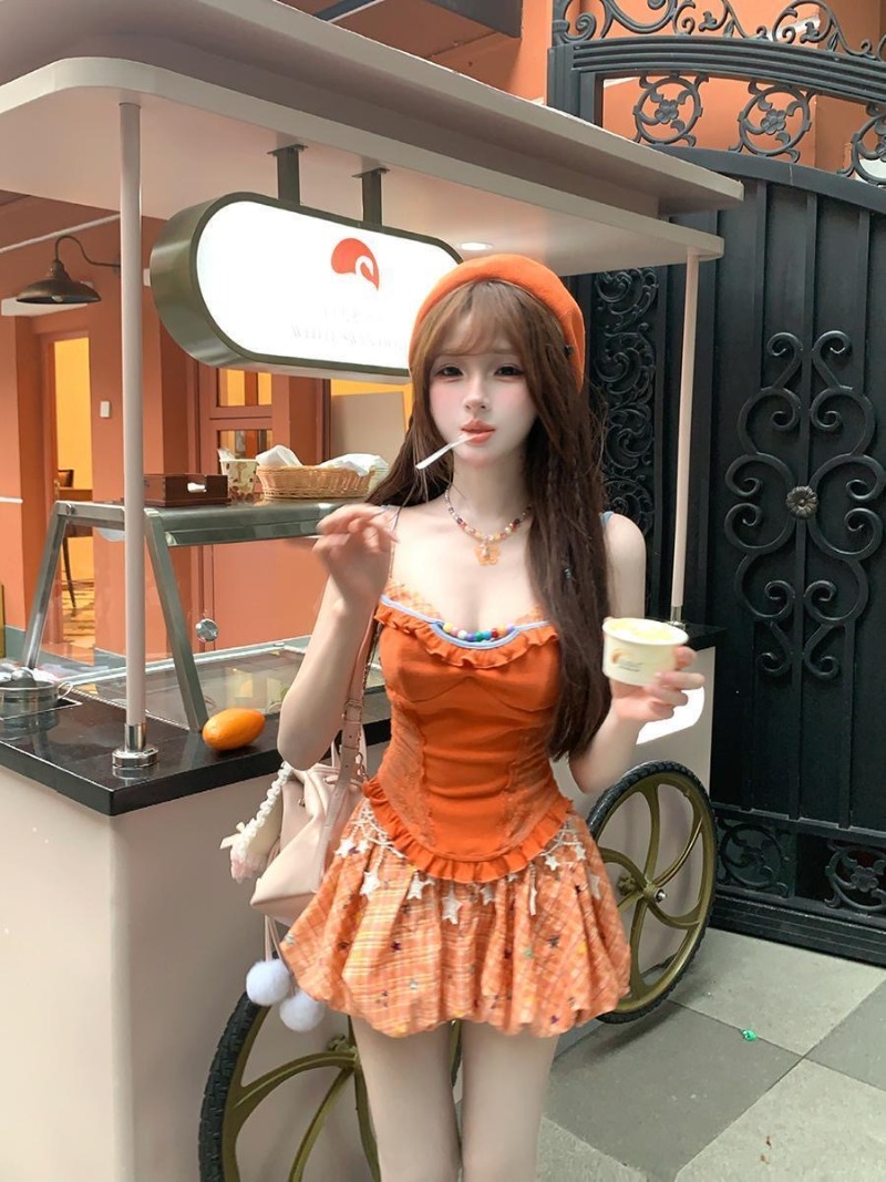 夏新オレンジドーパミンスイートスパイシーガールレースキャミソ - Summer Clothing Girls のレビューと価格