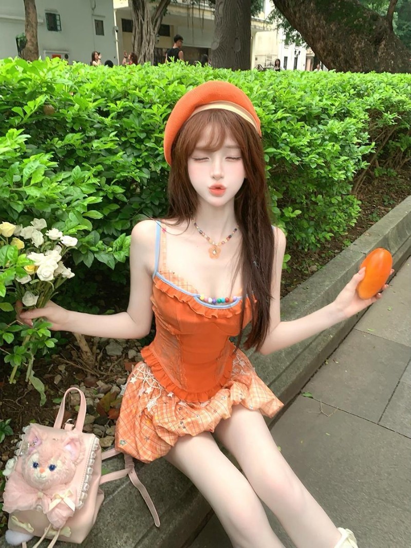 夏新オレンジドーパミンスイートスパイシーガールレースキャミソ - Summer Clothing Girls のレビューと価格
