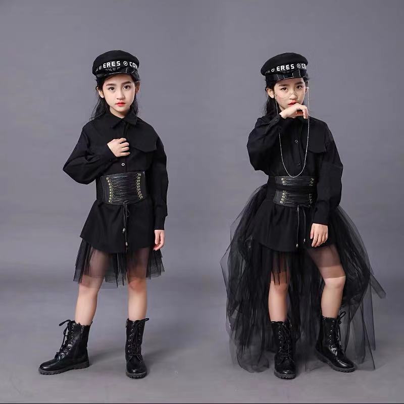 子供の黒のスーツ女の子モデル競争滑走路ファッションキャットウ - Summer Clothing Girls のレビューと価格