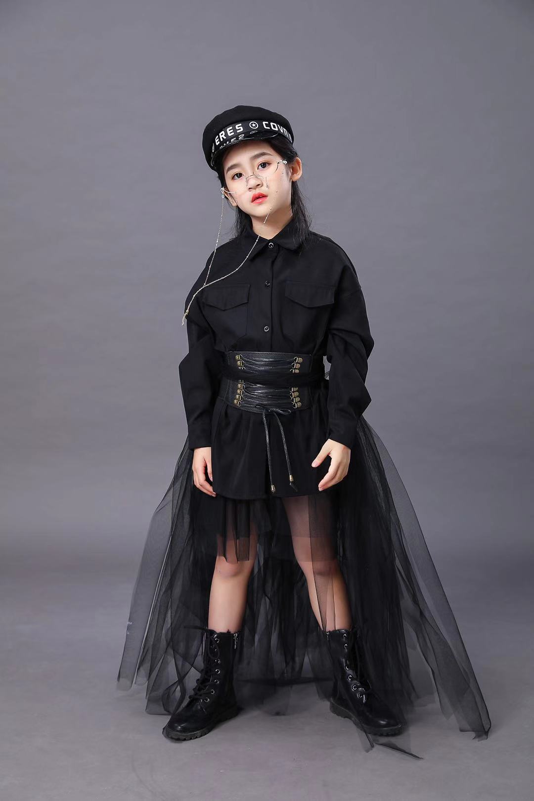 子供の黒のスーツ女の子モデル競争滑走路ファッションキャットウ - Summer Clothing Girls のレビューと価格
