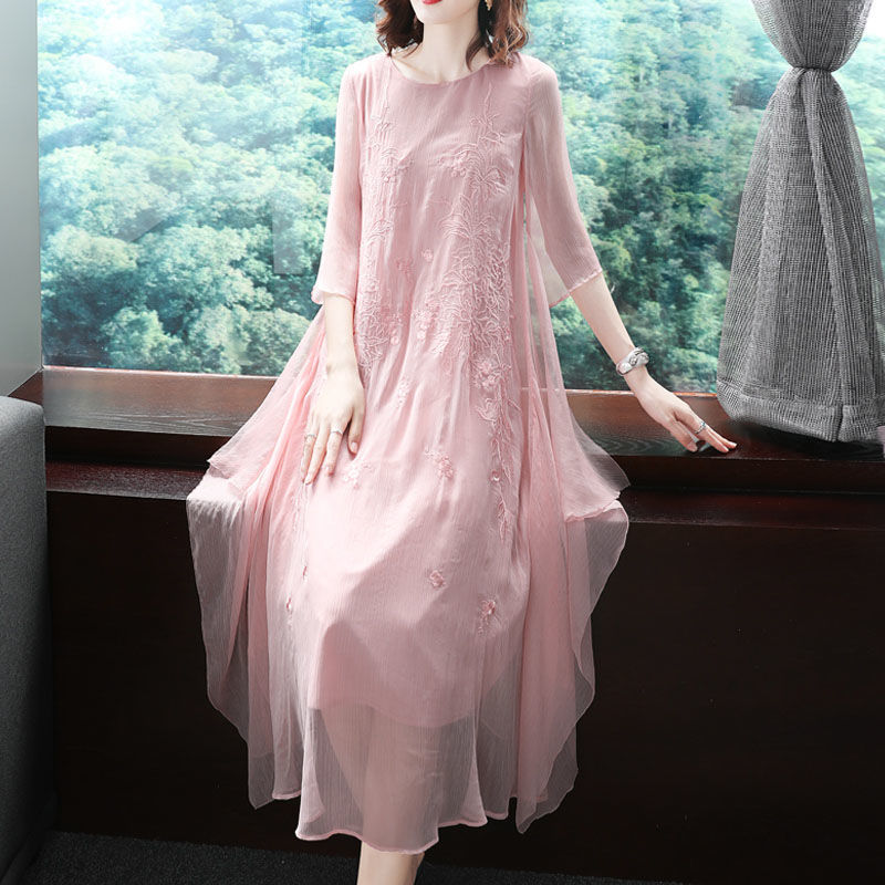 エレガントな O ネックスプライスガーゼ刺繍プロムドレス婦人 - Summer Gauze Clothing のレビューと価格