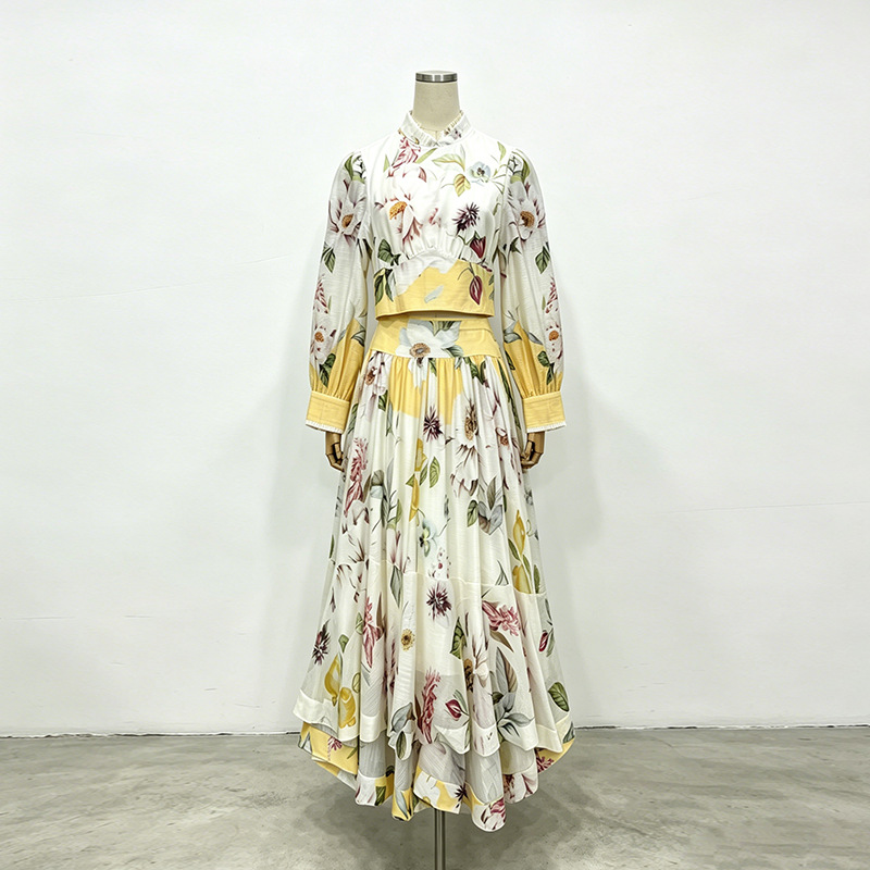 夏の花柄プリントホリデー2ピースセットスタンドカラー長袖トッ - Summer Clothing Juniors のレビューと価格